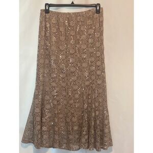 R&M Richards  Lace Sequin Midi Skirt Champagne Taupe Formal Elegant Size 14